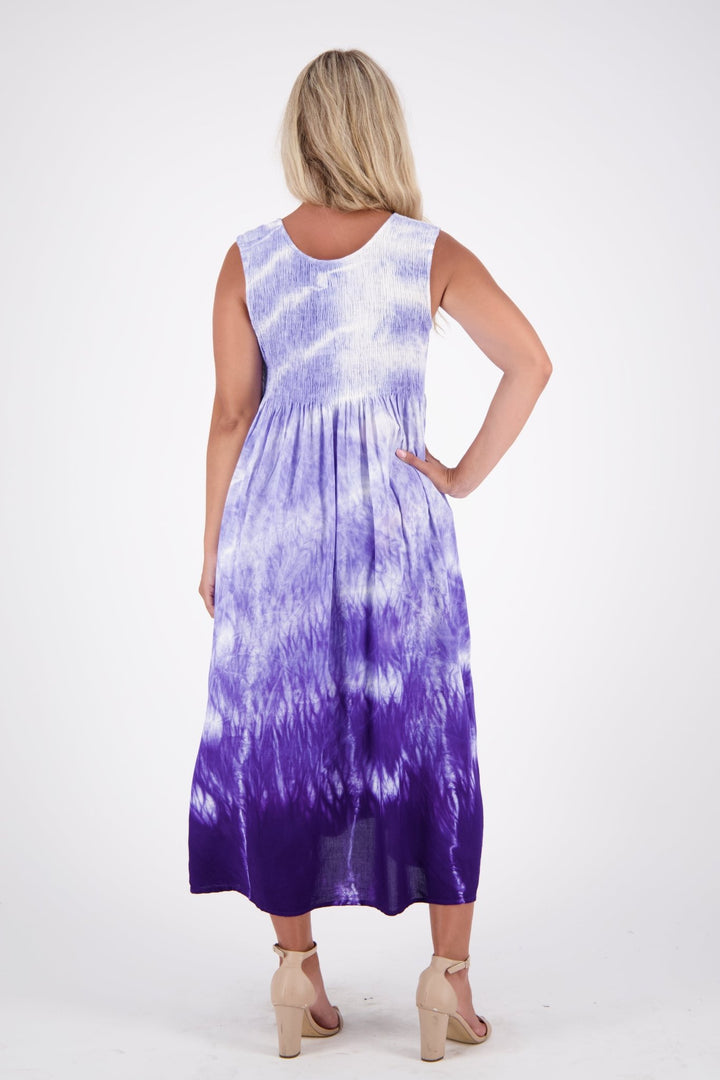 Resort Breeze Sleeveless Tie-Dye Smocked Dress 522193-EL - Advance Apparels Inc