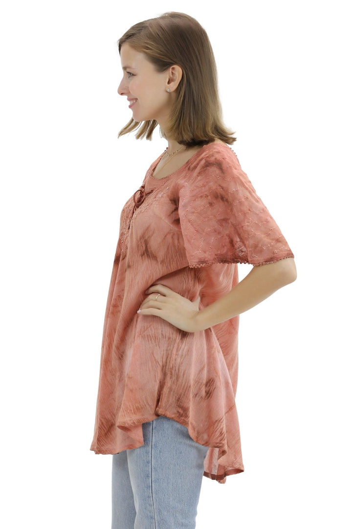 Retro Tie Dye Cap Sleeve Blouse 16483 - Advance Apparels Inc