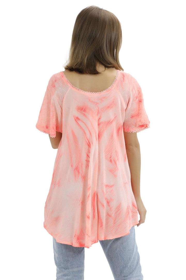 Retro Tie Dye Cap Sleeve Blouse 16483 - Advance Apparels Inc