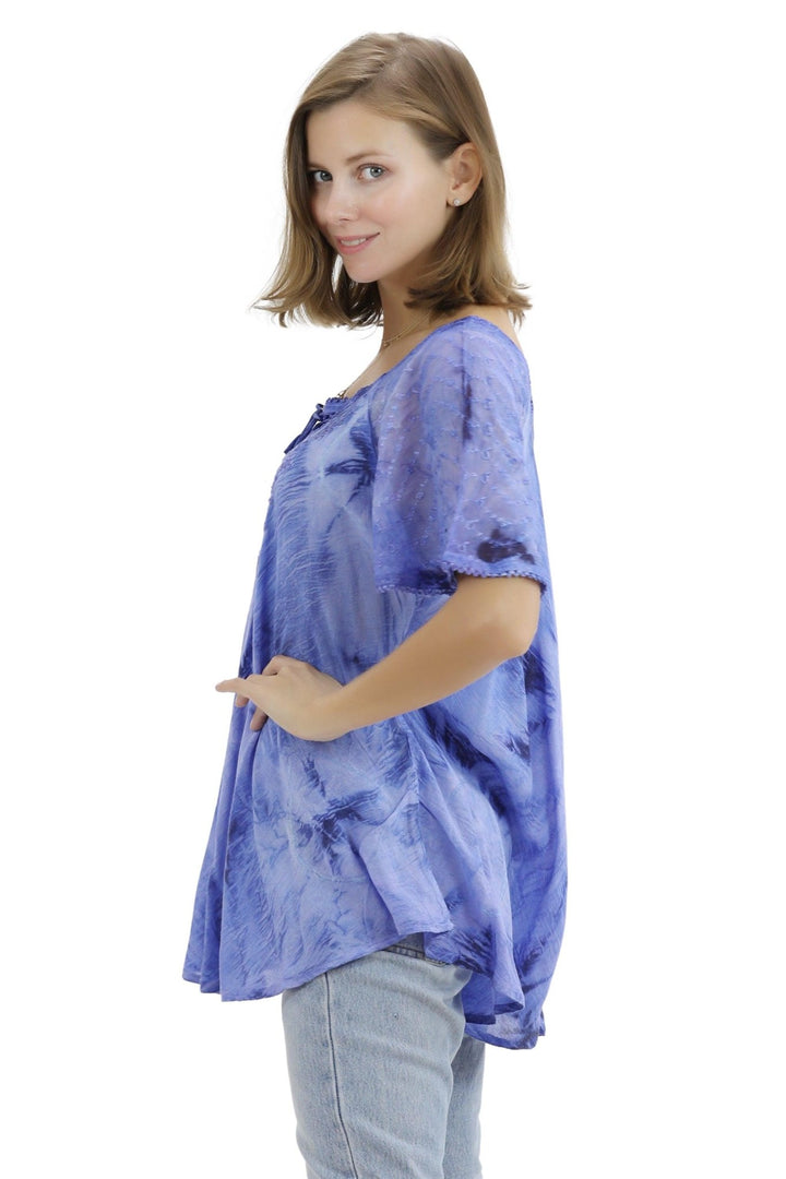 Retro Tie Dye Cap Sleeve Blouse 16483 - Advance Apparels Inc