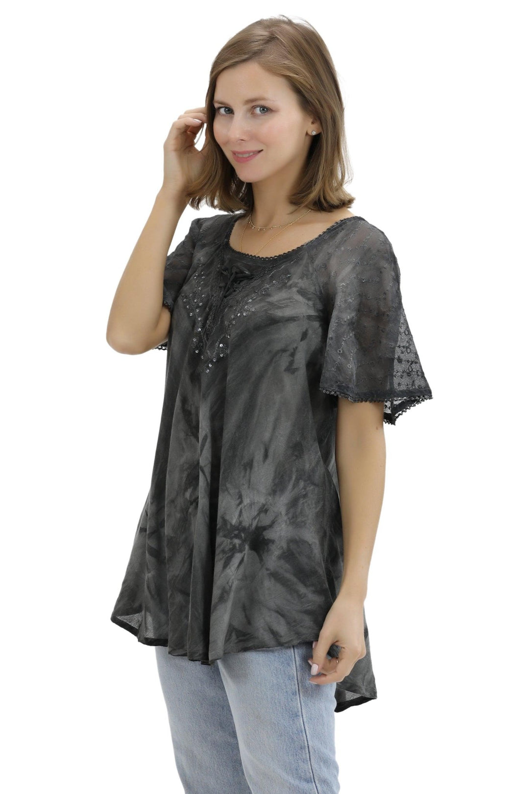 Retro Tie Dye Cap Sleeve Blouse 16483 - Advance Apparels Inc