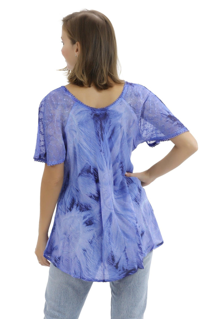 Retro Tie Dye Cap Sleeve Blouse 16483 - Advance Apparels Inc