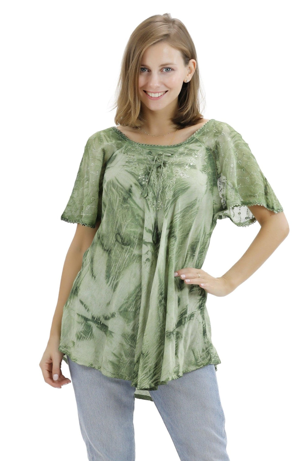 Retro Tie Dye Cap Sleeve Blouse 16483 - Advance Apparels Inc