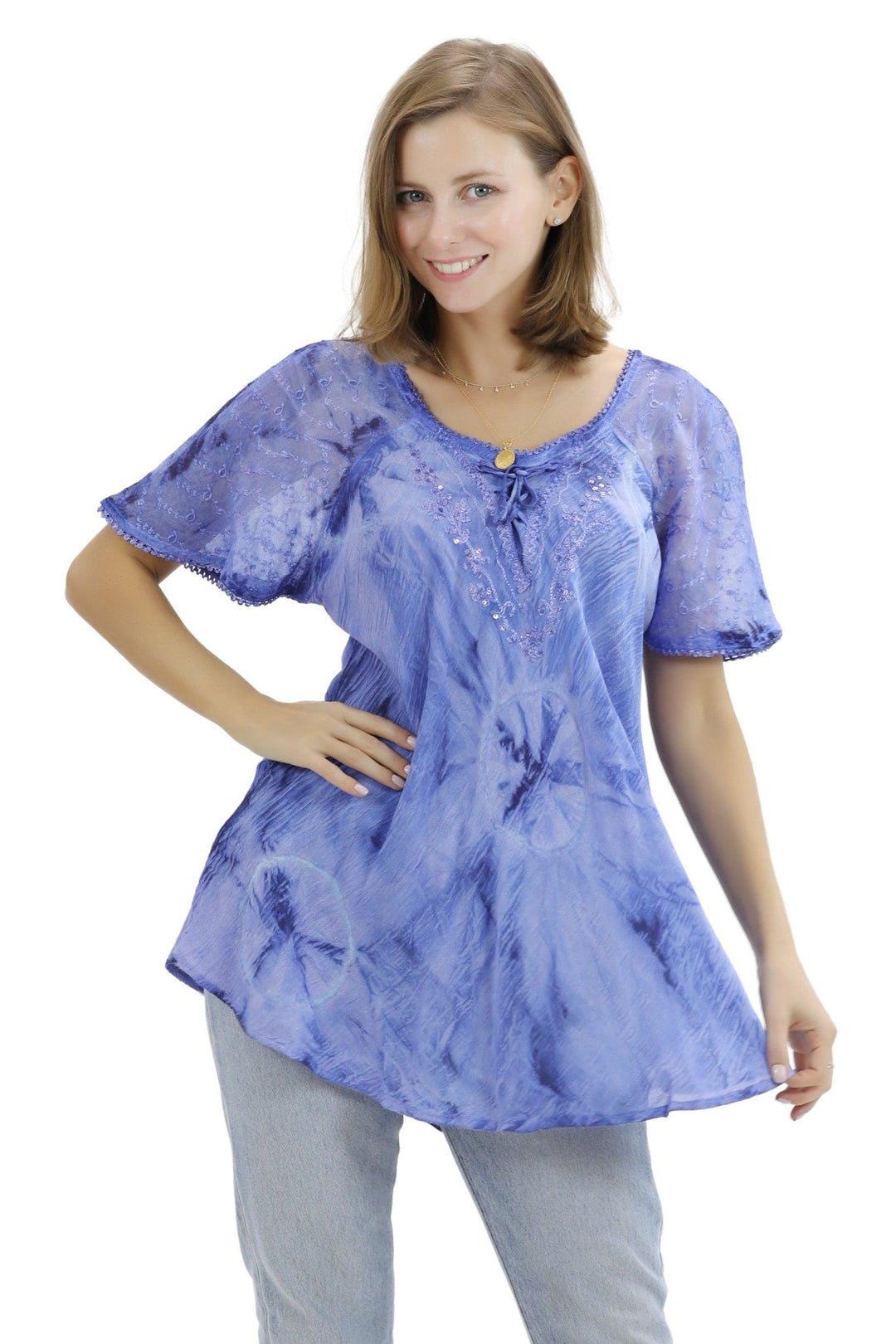 Retro Tie Dye Cap Sleeve Blouse 16483 - Advance Apparels Inc