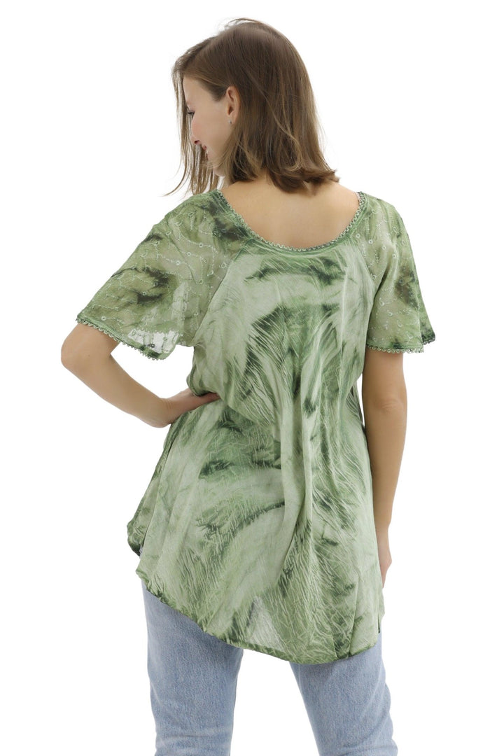 Retro Tie Dye Cap Sleeve Blouse 16483 - Advance Apparels Inc