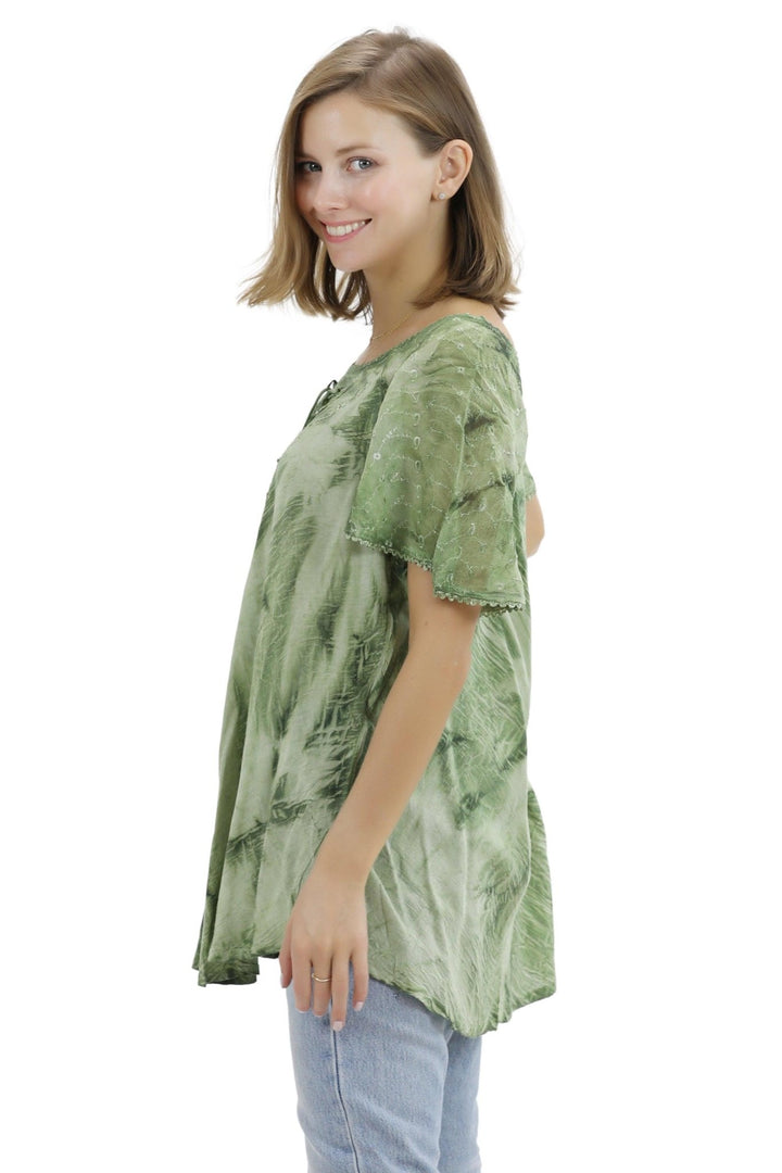 Retro Tie Dye Cap Sleeve Blouse 16483 - Advance Apparels Inc