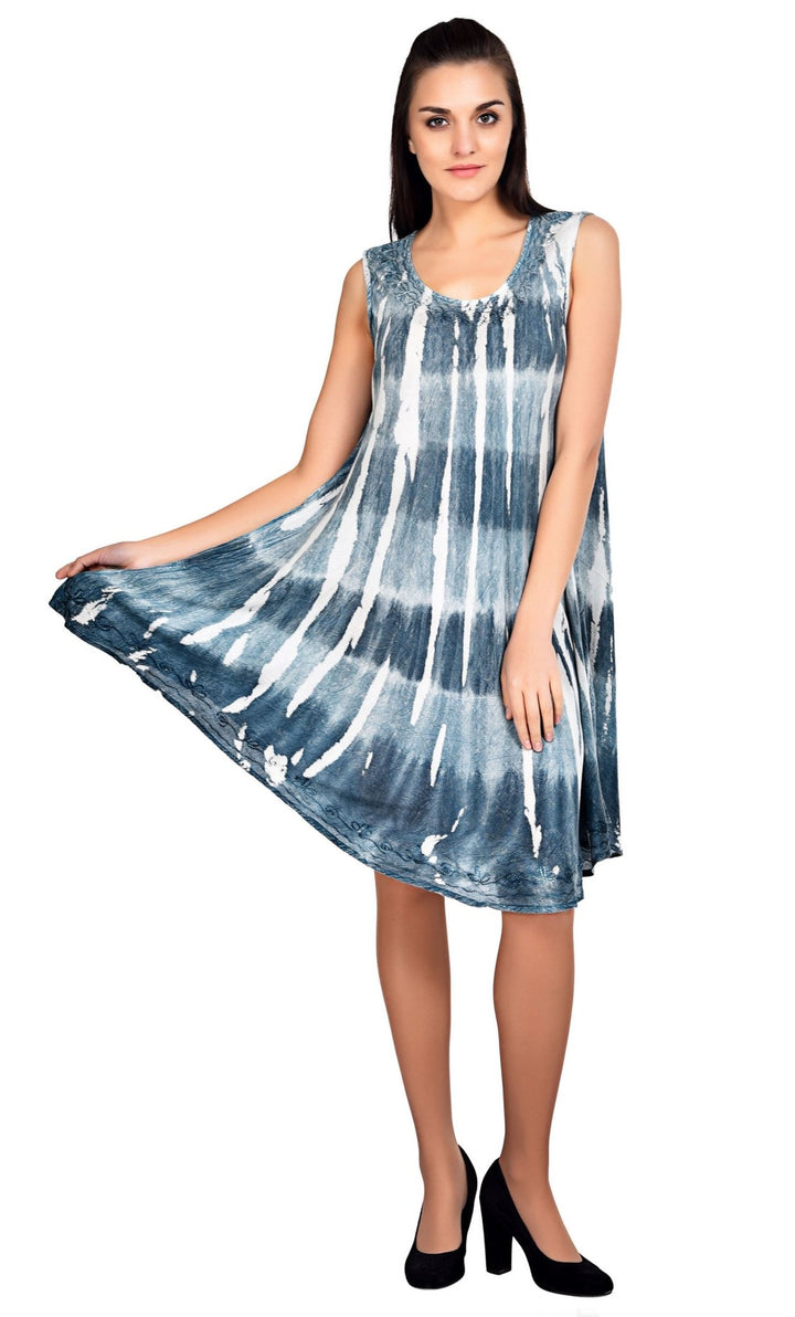 Retro Washed Out Sleeveless Tie-Dye Umbrella Dress 19329 - Advance Apparels Inc