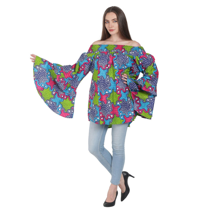 Ruffle Bell Sleeve Ankara Print Blouse 2268 - Advance Apparels Inc