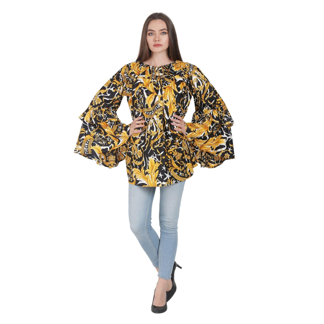 Ruffle Bell Sleeve Ankara Print Blouse 2268 - Advance Apparels Inc