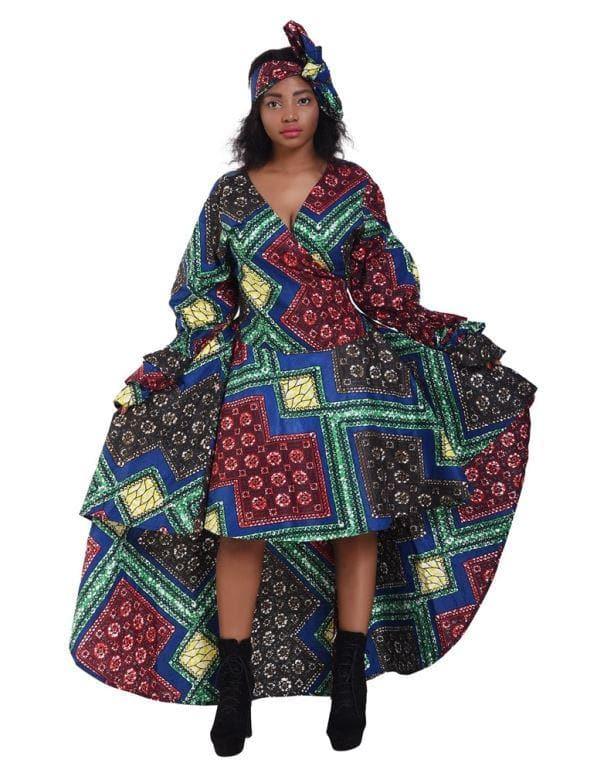 Ruffle Sleeve Hi-Low Ankara Print Dress 2244 - Advance Apparels Inc