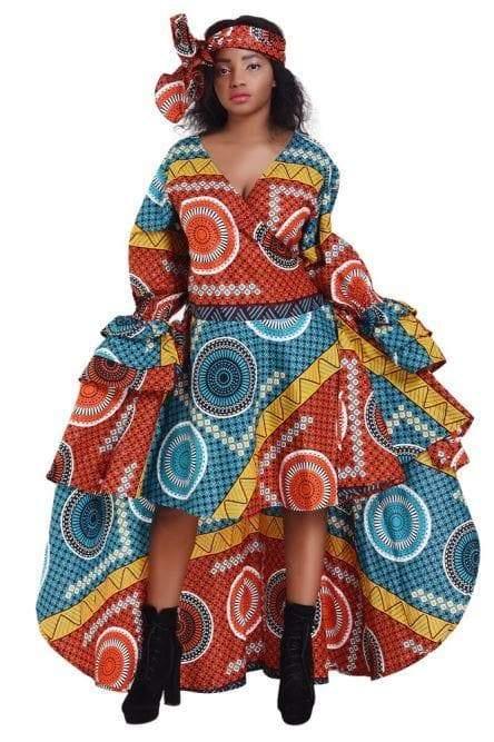 Ruffle Sleeve Hi-Low Ankara Print Dress 2244 - Advance Apparels Inc