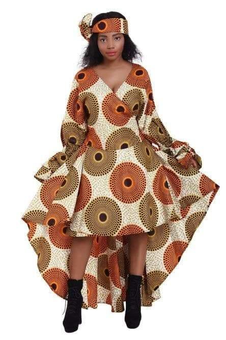 Ruffle Sleeve Hi-Low Ankara Print Dress 2244 - Advance Apparels Inc