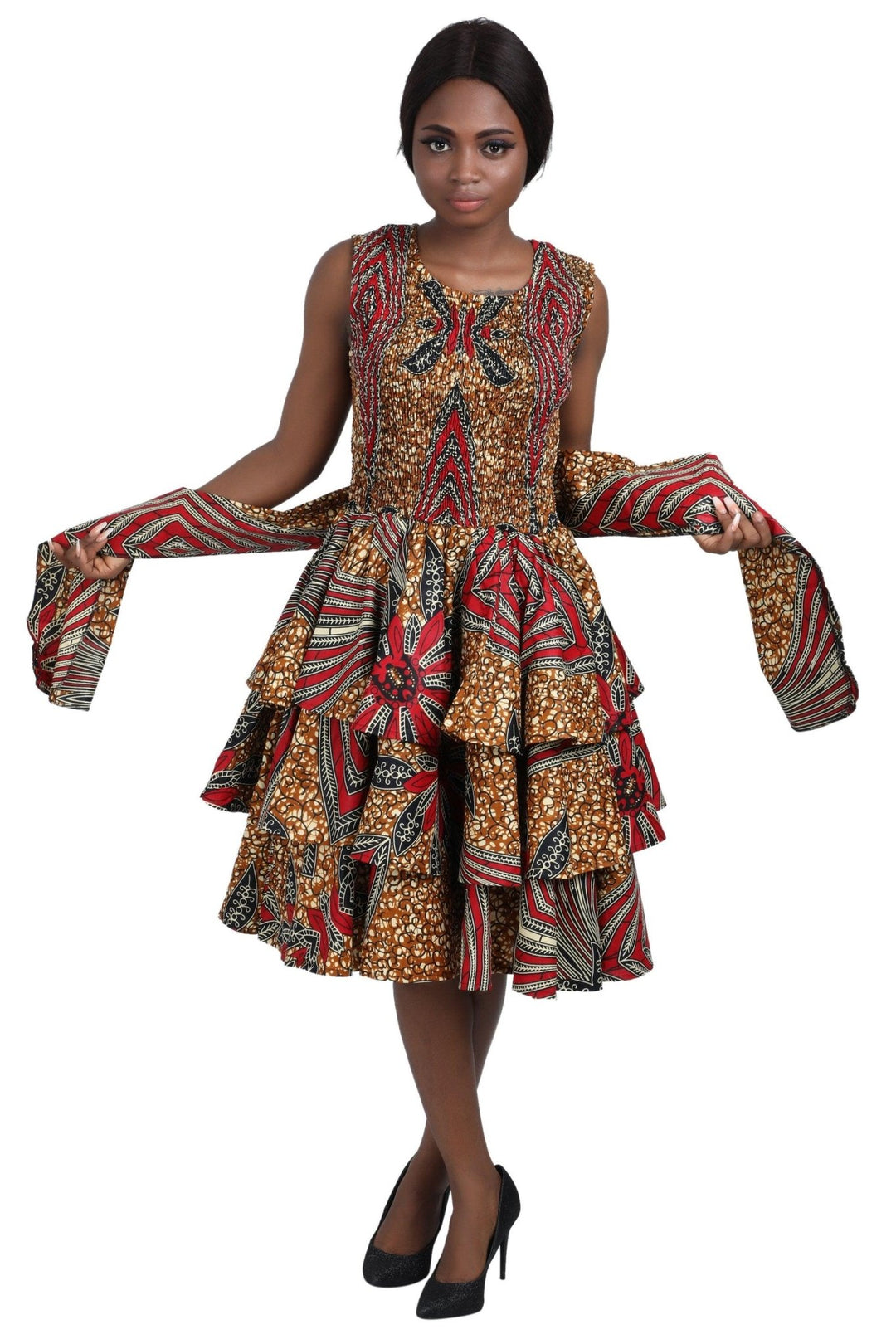 Ruffled Ankara Print Sleeveless Dress w/ Layers 2276 - Advance Apparels Inc