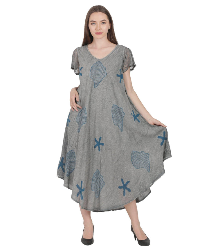 Seashells & Starfish Block Print Trapeze Dress UDS52-2437 - Advance Apparels Inc