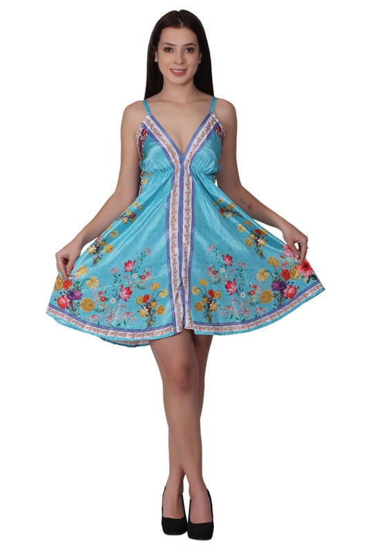 Short Silk Floral Print Spaghetti Strap Dress PD-97174 - Advance Apparels Inc