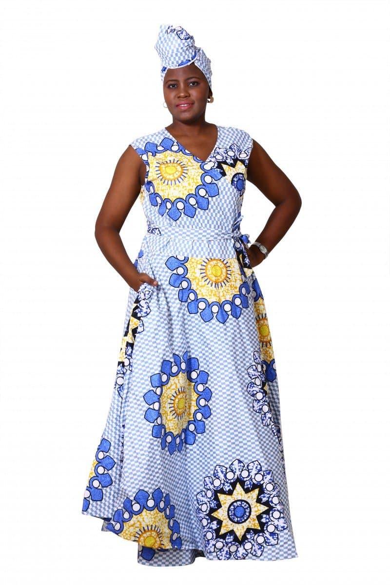 Sleeveless African Print Wrap Dress 1716 - Advance Apparels Inc