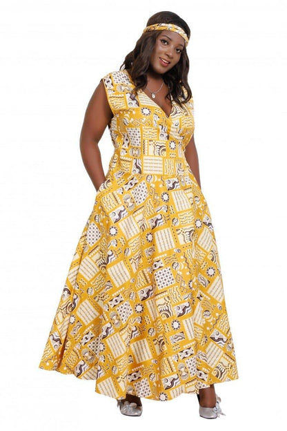 Sleeveless African Print Wrap Dress 1716 - Advance Apparels Inc