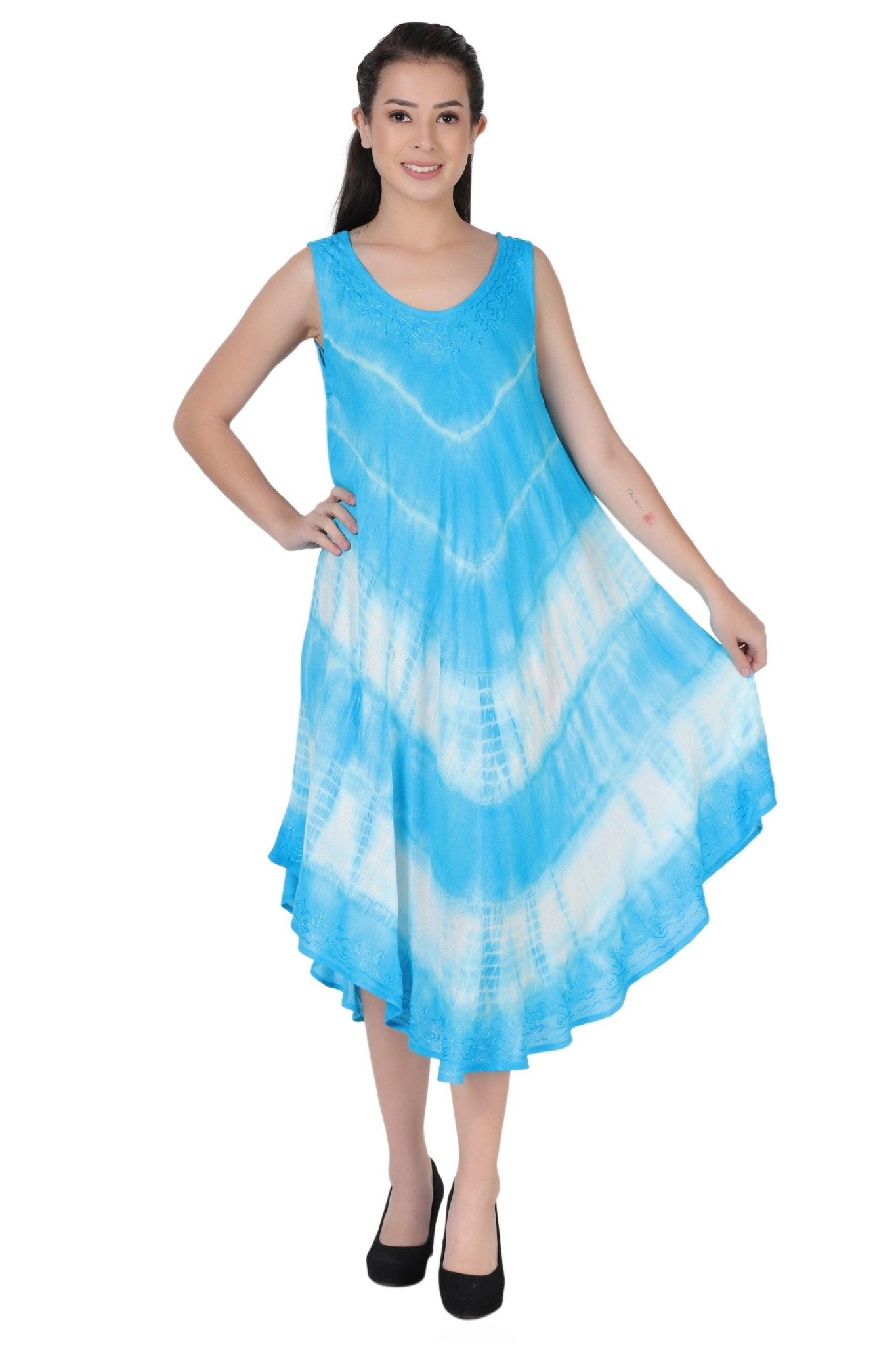 Sleeveless Tie Dye Long Umbrella Dress 482122 - Advance Apparels Inc