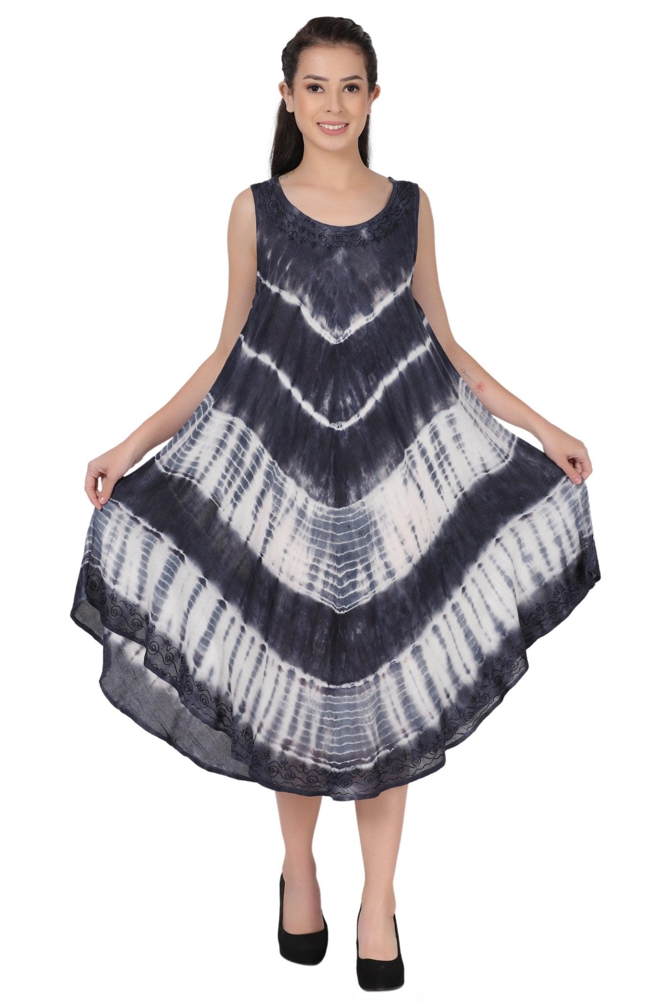 Sleeveless Tie Dye Long Umbrella Dress 482122 - Advance Apparels Inc