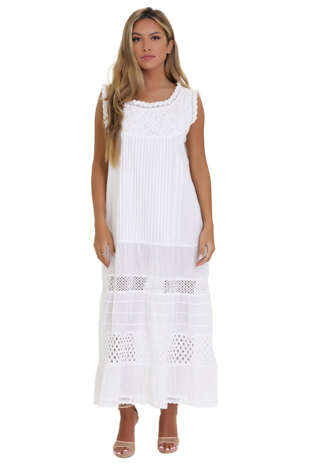 Sleeveless White Embroidered Dress WD-21111 - Advance Apparels Inc