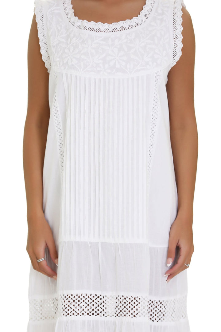 Sleeveless White Embroidered Dress WD-21111 - Advance Apparels Inc
