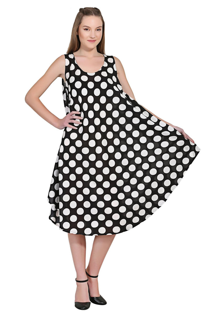 Sleeveless Wide Strap Polka Dot Umbrella Dress - Advance Apparels Inc