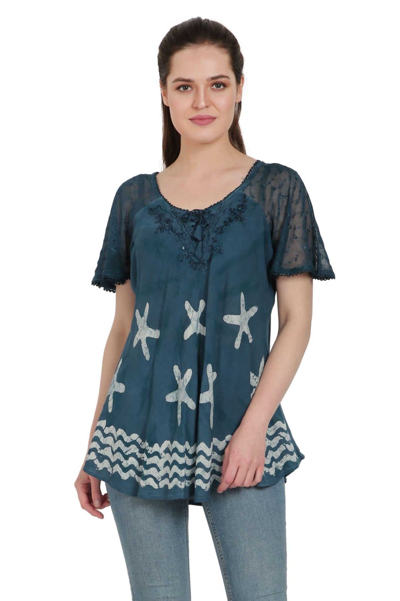 Starfish Border Print Blouse TS-2212 - Advance Apparels Inc