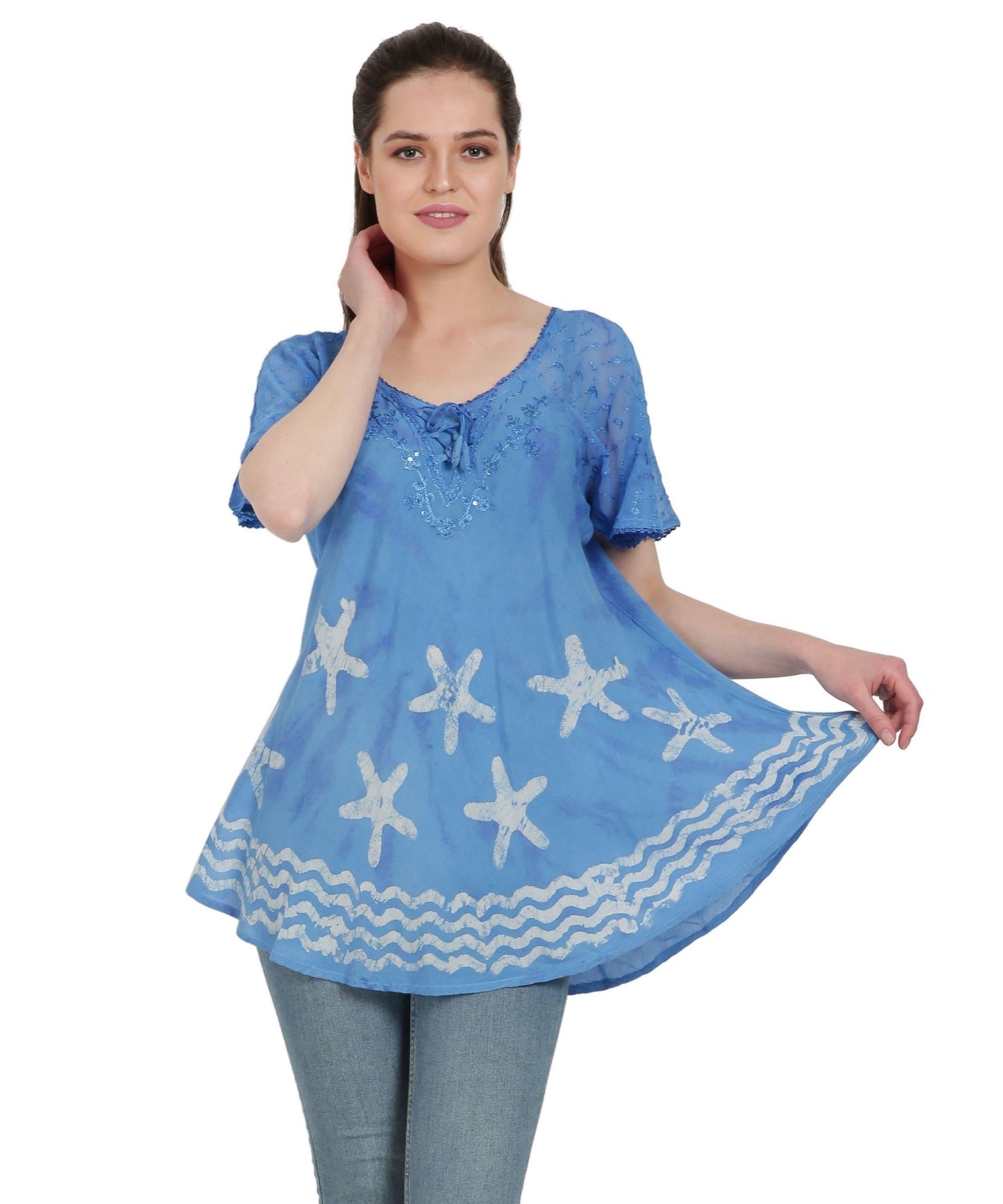 Starfish Border Print Blouse TS-2212 - Advance Apparels Inc