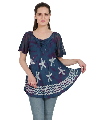 Starfish Border Print Blouse TS-2212 - Advance Apparels Inc