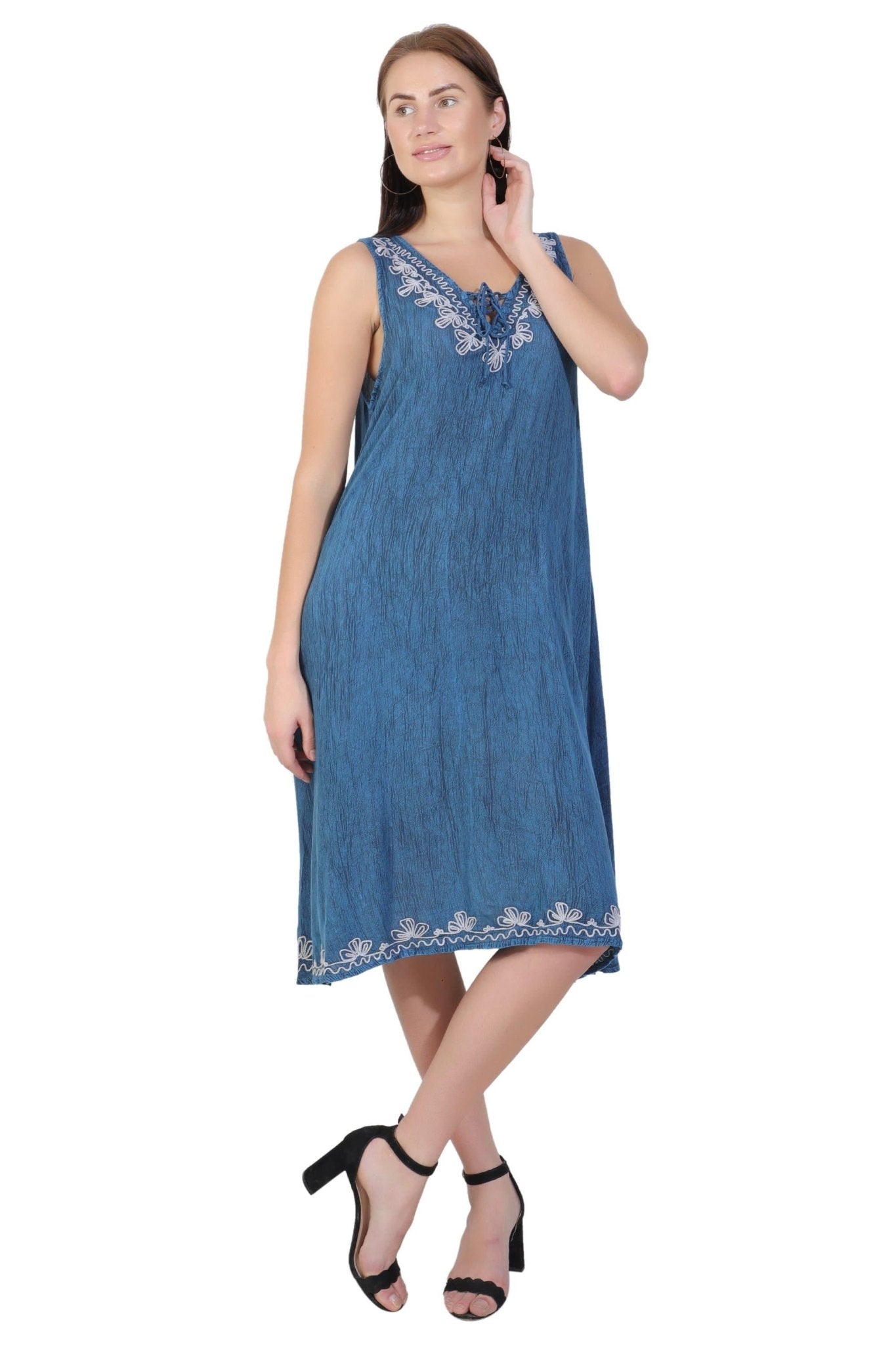 Stonewash Dress w/ Embroidery TD42-803 - Advance Apparels Inc