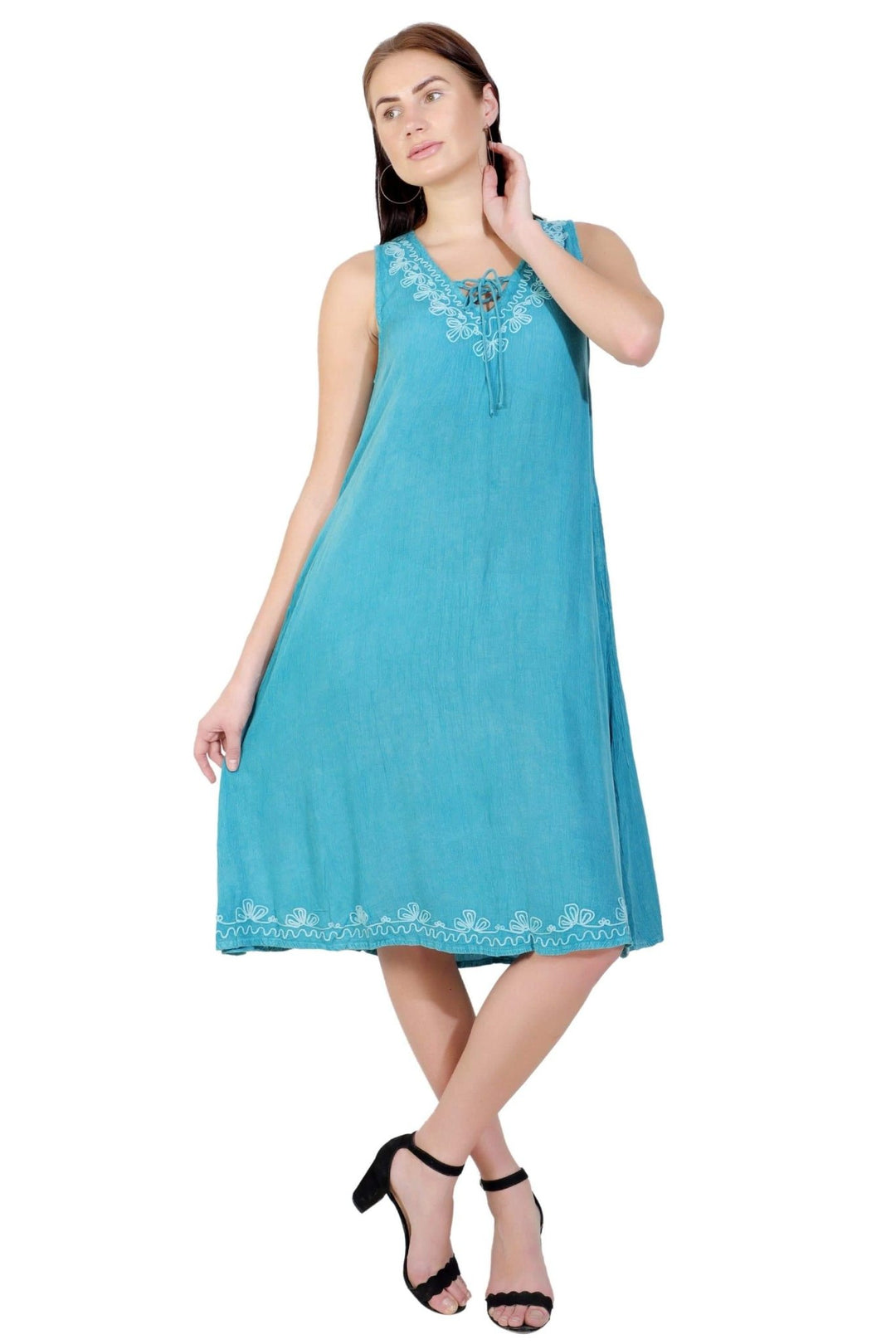 Stonewash Dress w/ Embroidery TD42-803 - Advance Apparels Inc