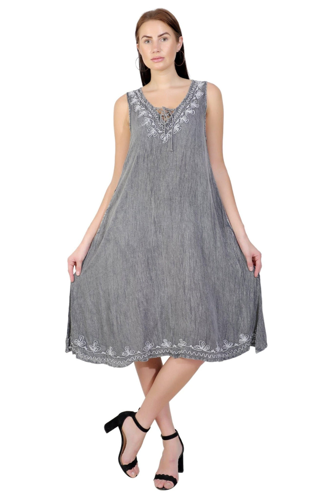 Stonewash Dress w/ Embroidery TD42-803 - Advance Apparels Inc