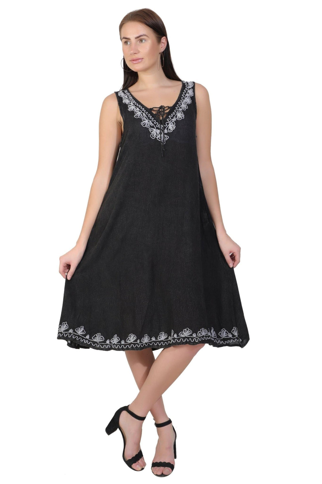 Stonewash Dress w/ Embroidery TD42-803 - Advance Apparels Inc