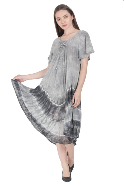 Subdued Tie Dye Trapeze Dress w/ Sleeves UDS48-2402 - Advance Apparels Inc