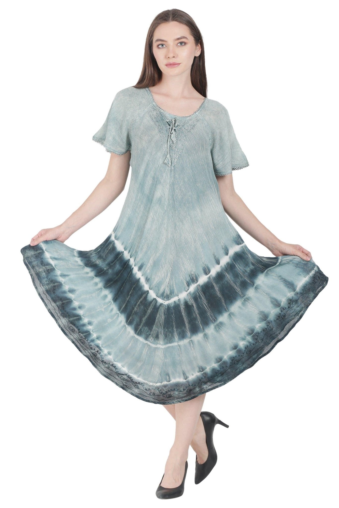 Subdued Tie Dye Trapeze Dress w/ Sleeves UDS48-2402 - Advance Apparels Inc