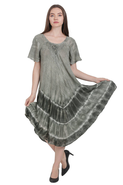 Subdued Tie Dye Trapeze Dress w/ Sleeves UDS48-2402 - Advance Apparels Inc