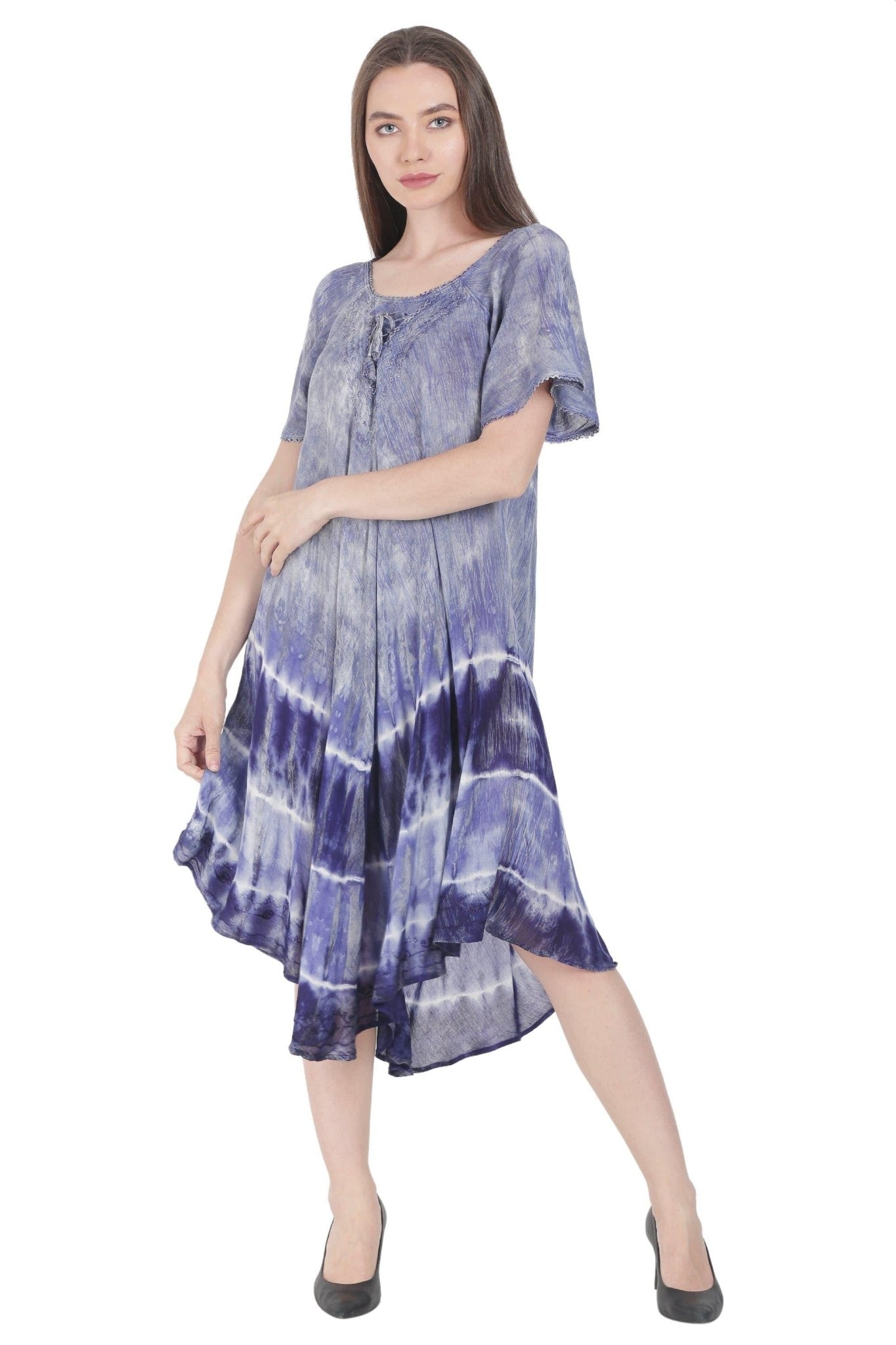 Subdued Tie Dye Trapeze Dress w/ Sleeves UDS48-2402 - Advance Apparels Inc