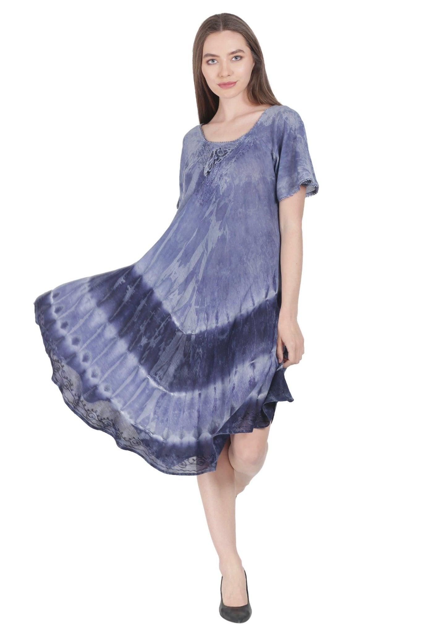 Subdued Tie Dye Trapeze Dress w/ Sleeves UDS48-2402 - Advance Apparels Inc