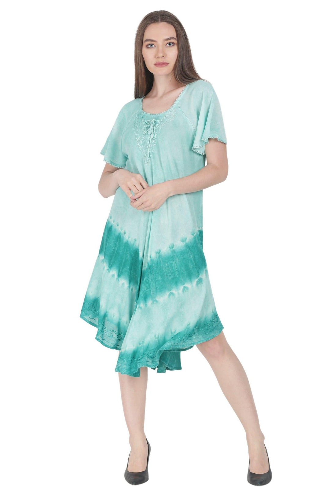 Subdued Tie Dye Trapeze Dress w/ Sleeves UDS48-2402 - Advance Apparels Inc
