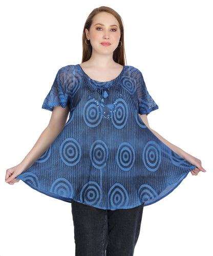 Swirl Tie Dye Cap Sleeve Blouse 302175 - Advance Apparels Inc