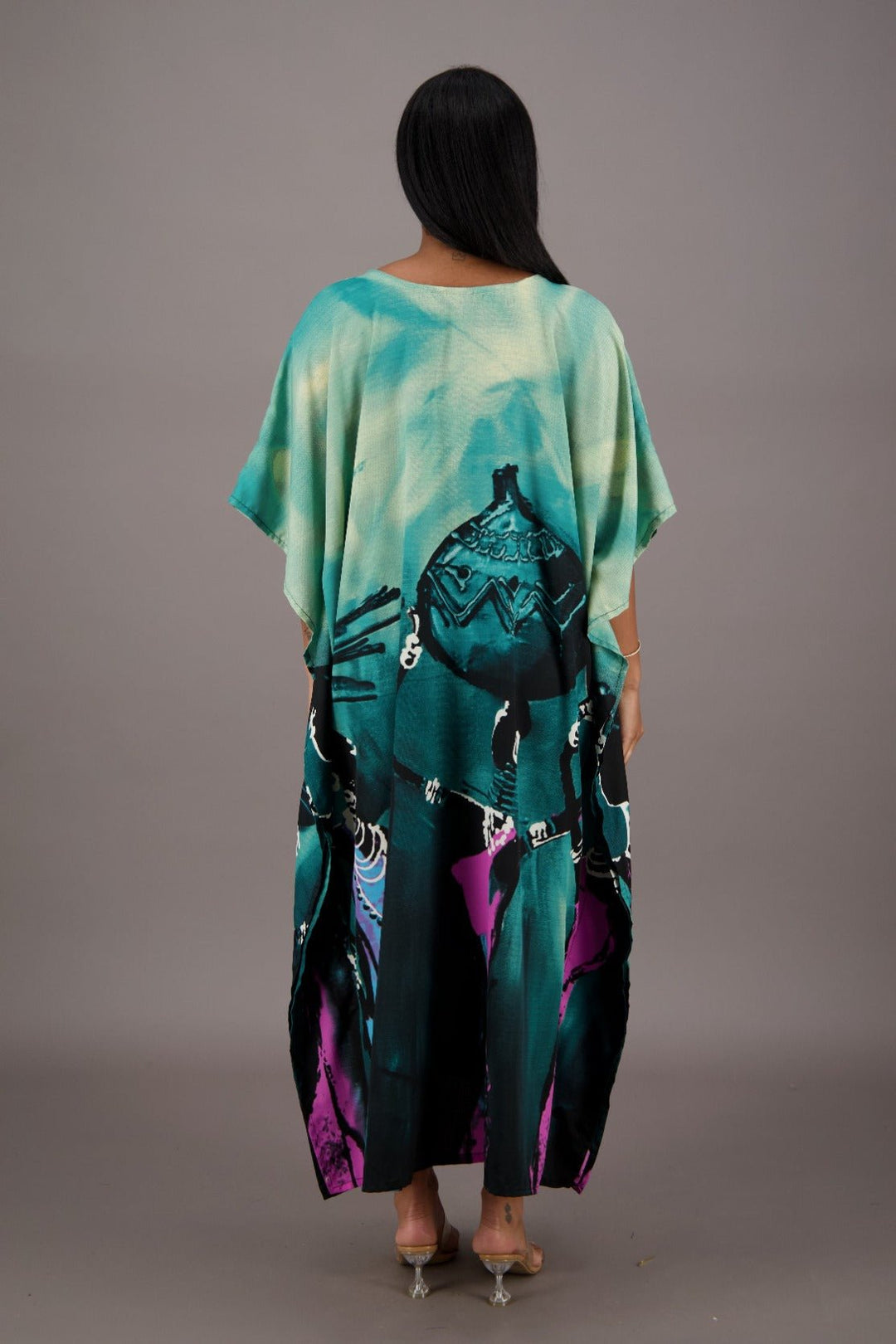 Teal Blue Water Color Inspired Kaftan KAF-42208 - Advance Apparels Inc