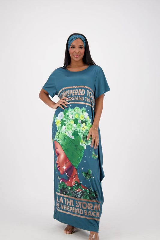 "They Whispered" Green Print Kaftan CH8859 - Advance Apparels Inc