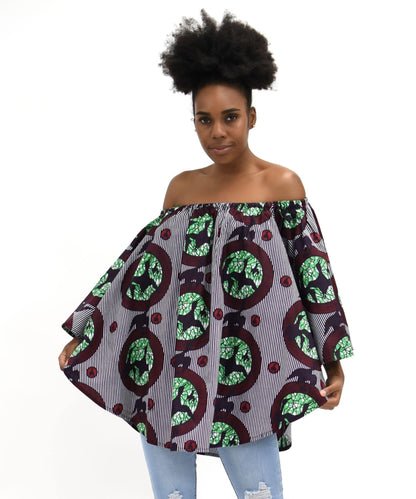 Three Quarter Sleeve Off Shoulder African Print Blouse 2163 - Advance Apparels Inc