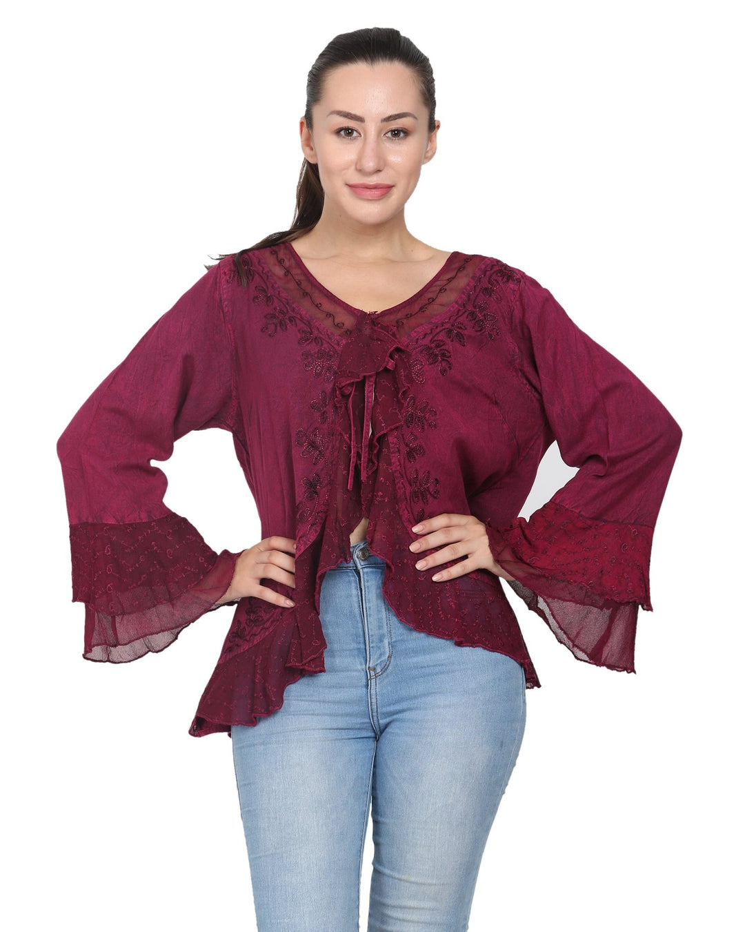 Three Quarter Sleeve Renaissance Blouse Acid Wash (M-XL) 1669 - Advance Apparels Inc