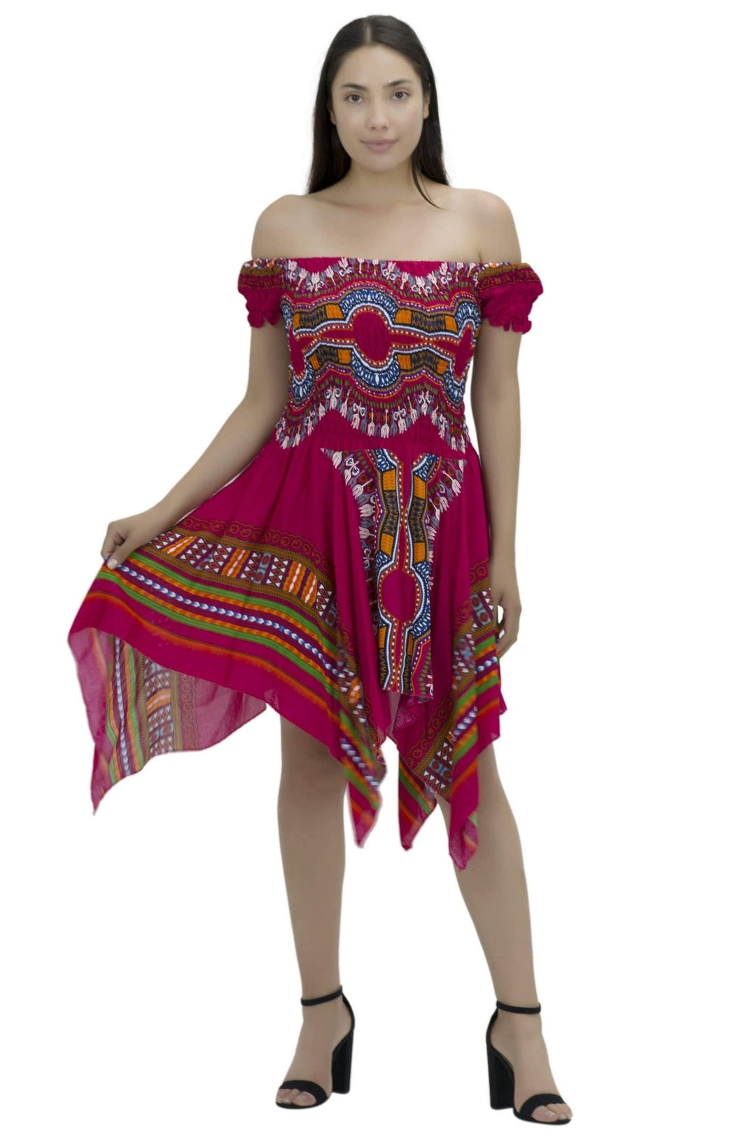 Tropical Dashiki Print Off Shoulder Dress TH356 - Advance Apparels Inc