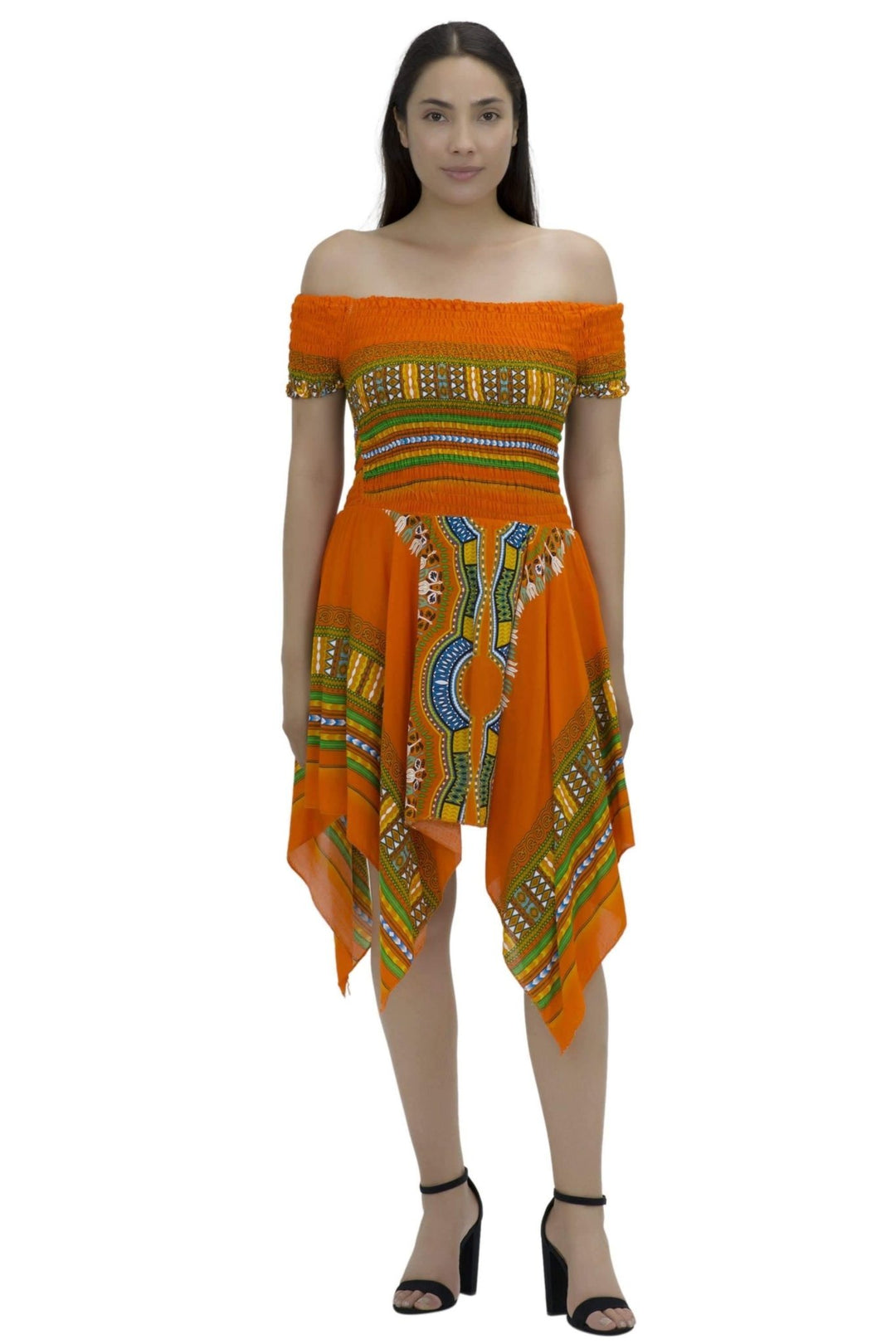 Tropical Dashiki Print Off Shoulder Dress TH356 - Advance Apparels Inc