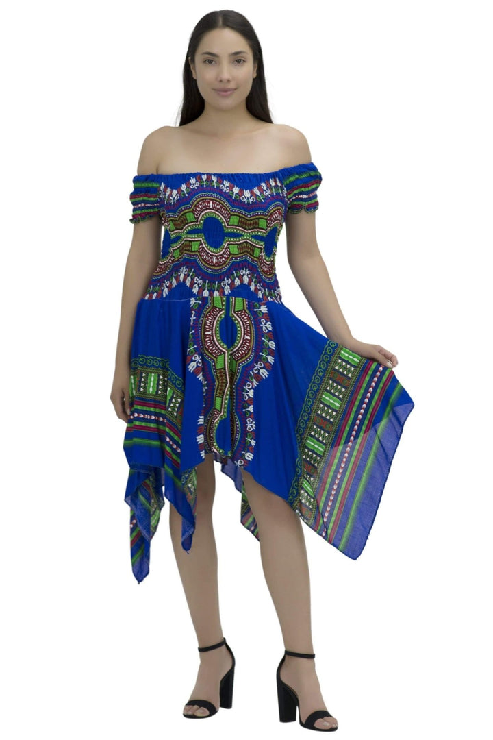 Tropical Dashiki Print Off Shoulder Dress TH356 - Advance Apparels Inc