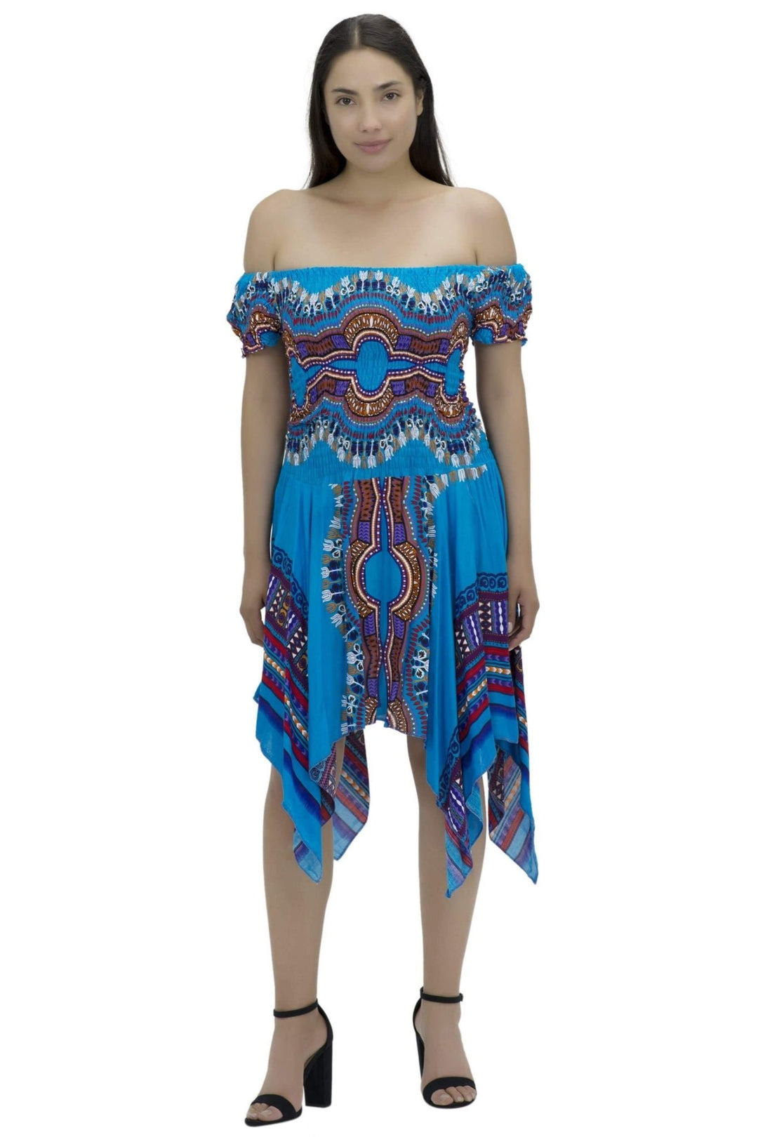 Tropical Dashiki Print Off Shoulder Dress TH356 - Advance Apparels Inc