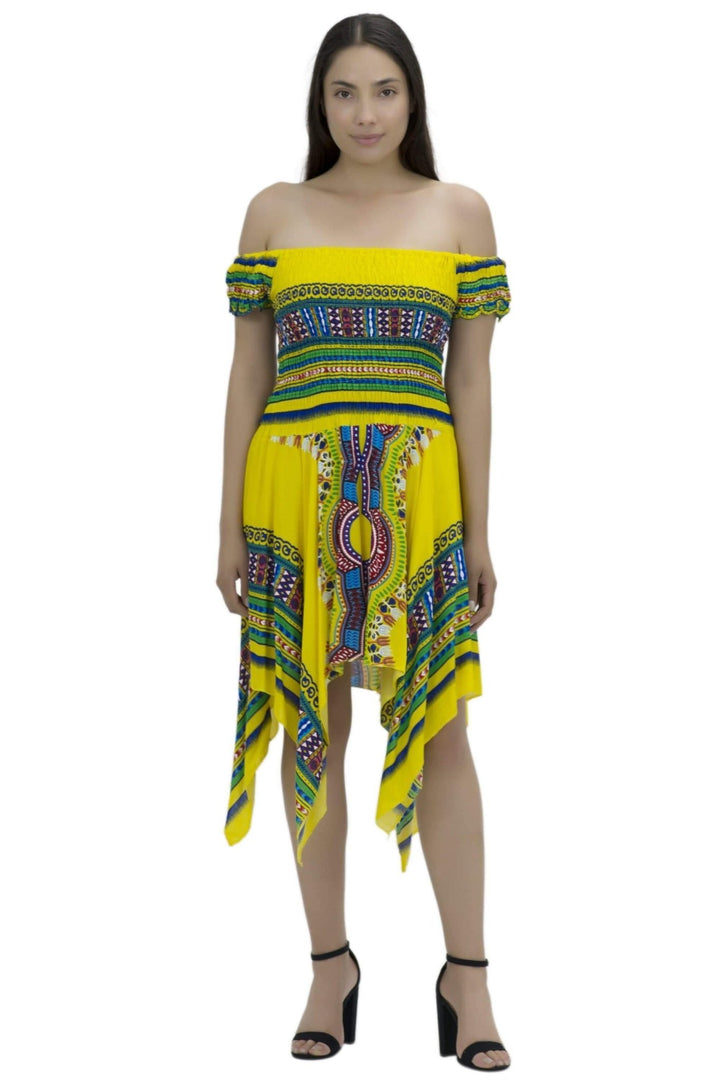 Tropical Dashiki Print Off Shoulder Dress TH356 - Advance Apparels Inc