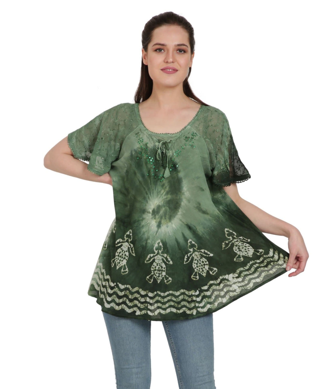 Turtle Block Print Tie Dye Blouse TS-2201 - Advance Apparels Inc